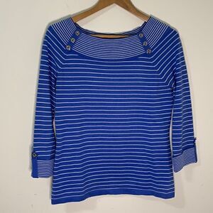 JONES NEW YORK Signature Blue and White Striped Cotton Sweater Size Medium